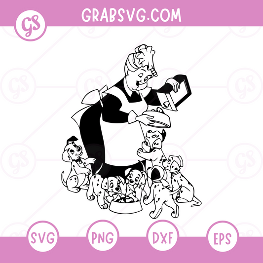 101 Dalmatians SVG Free | Cruella de Vil with Puppies Scene for Cricut & Silhouette