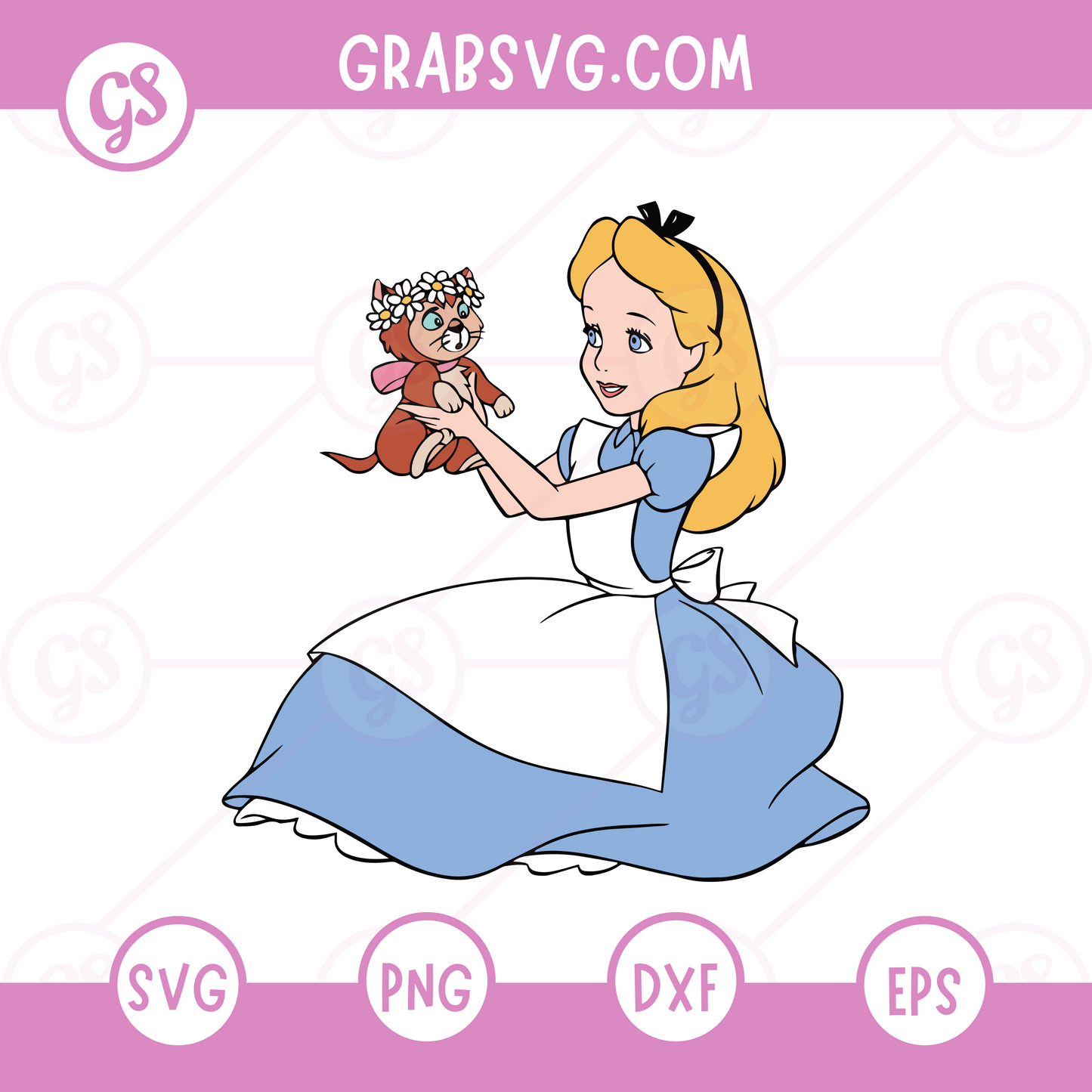 Alice Holding Kitten SVG Free | Sweet Wonderland Girl Cut File for Cricut & Silhouette