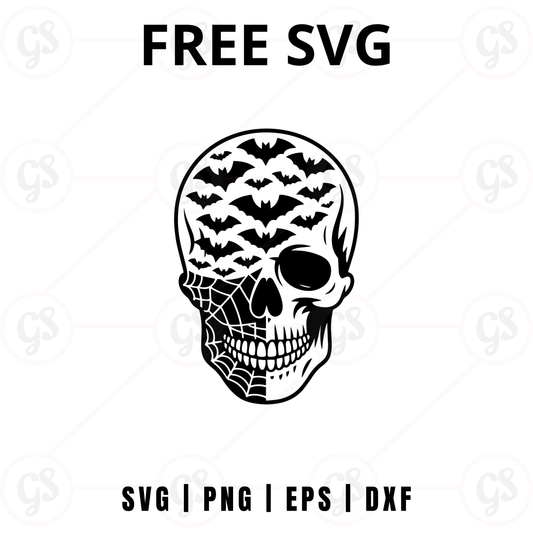 Flying Bats Skull SVG Free | Scary Skull with Bat Pattern for Cricut & Silhouette