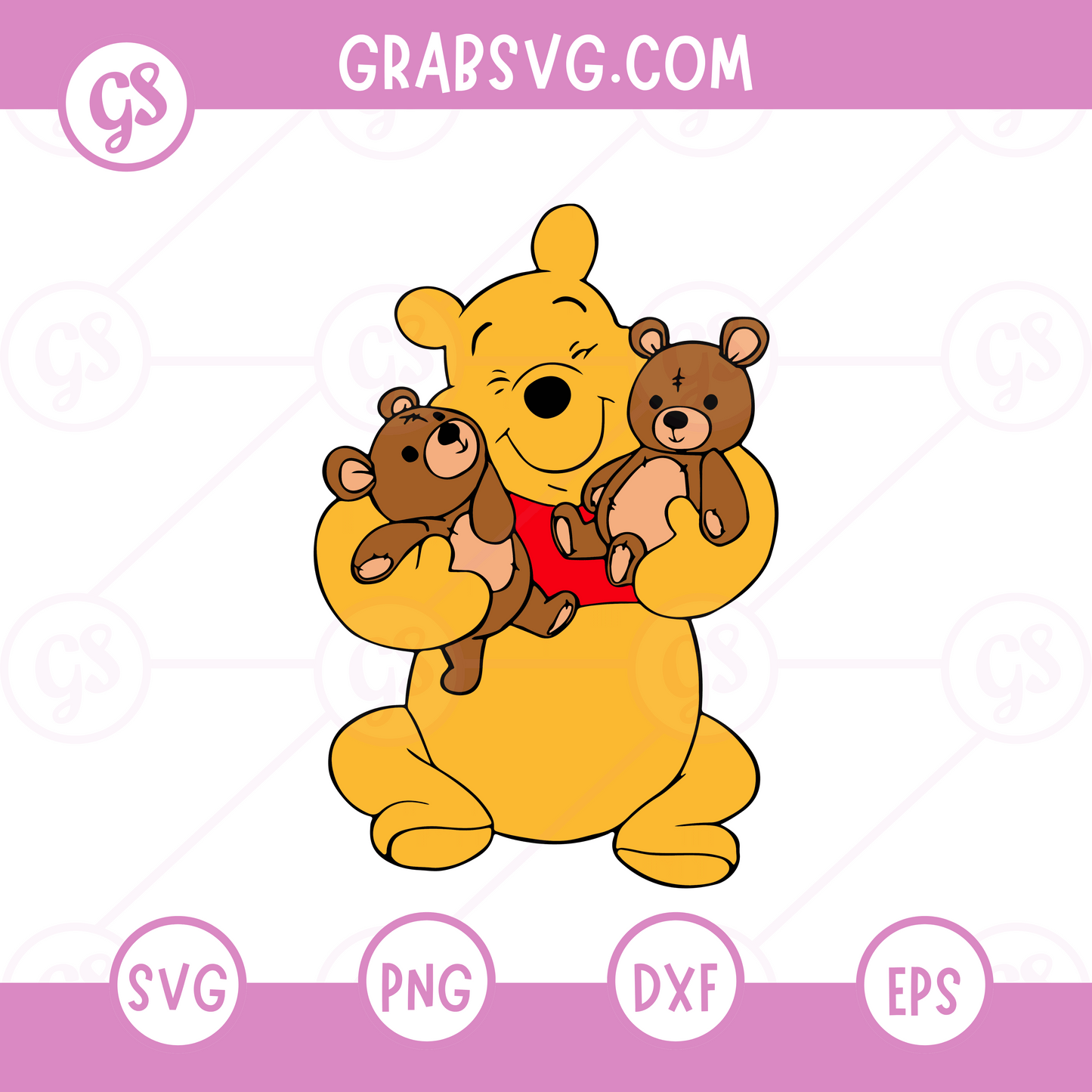 Winnie the Pooh SVG Free | Pooh Bear with Teddy Bears SVG for Cricut & Silhouette