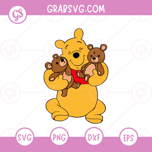 Winnie the Pooh SVG Free | Pooh Bear with Teddy Bears SVG for Cricut & Silhouette