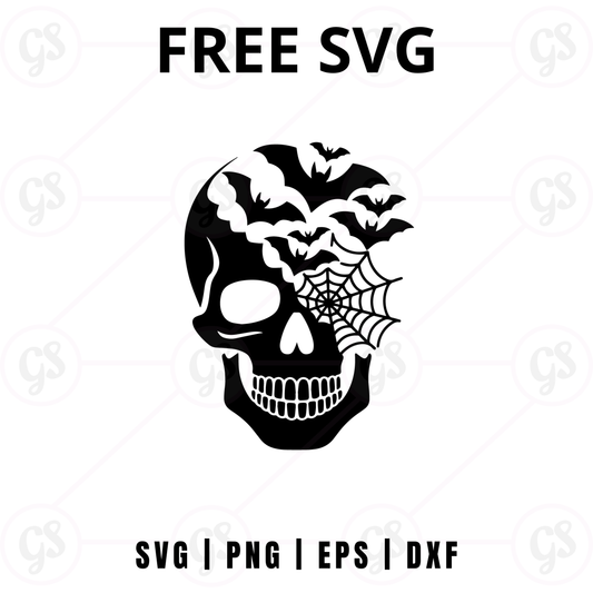 Dark Skull SVG Free | Skull with Web and Bat Elements for Cricut & Silhouette
