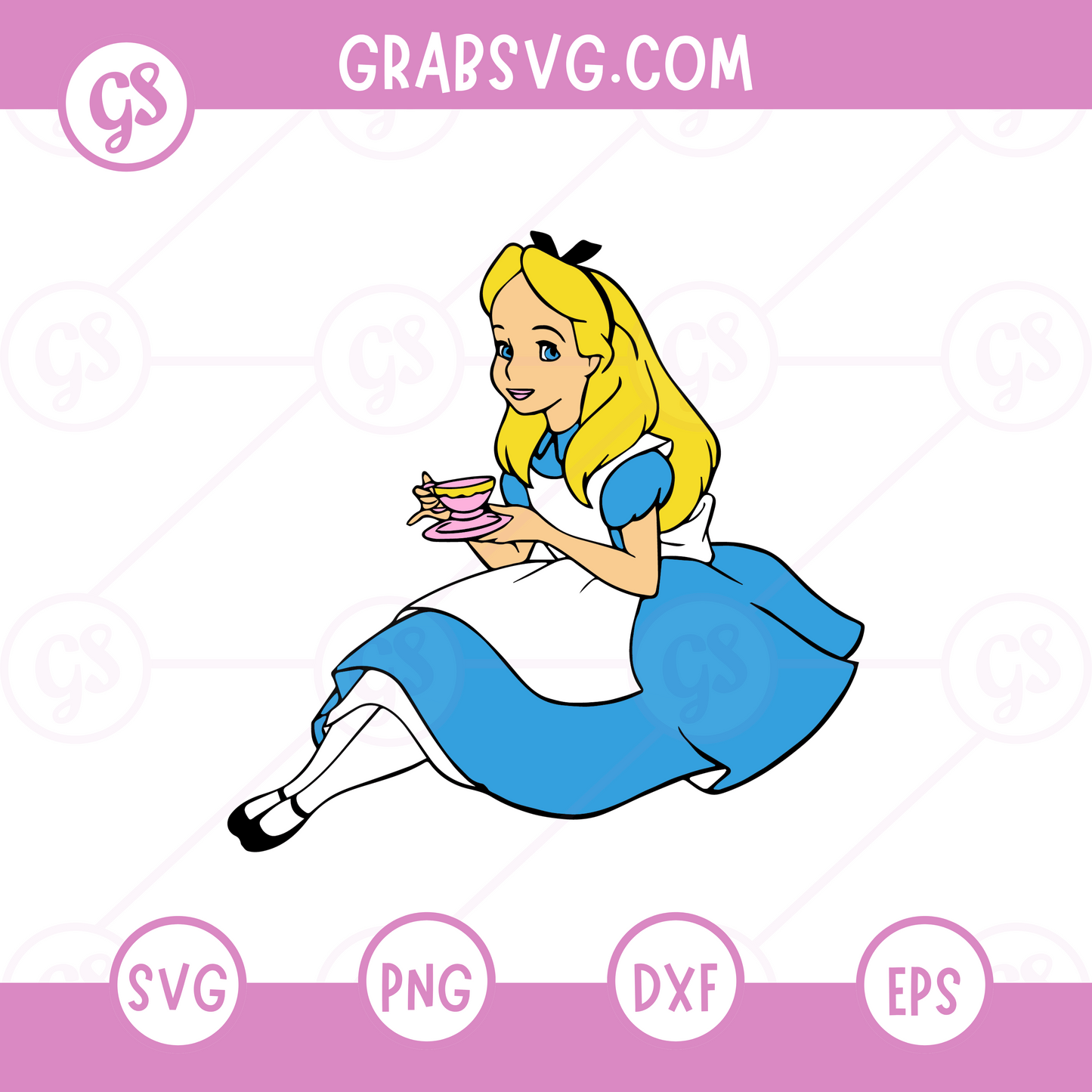 Alice Sitting with Drink Me Bottle SVG Free | Wonderland Potion Clipart for Cricut & Silhouette