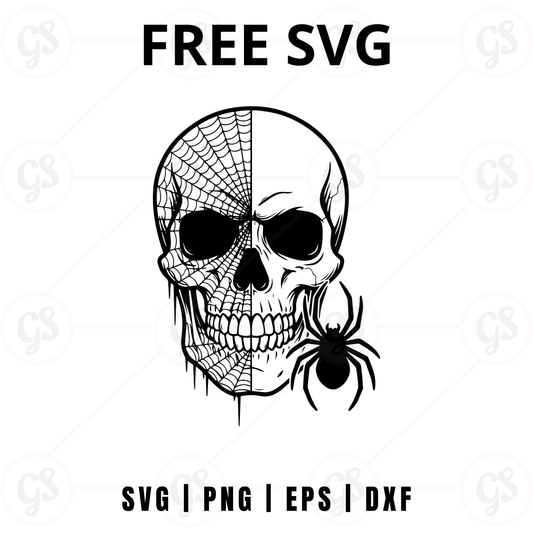Spider Skull SVG Free | Web Half Skull Clipart for Cricut & Silhouette