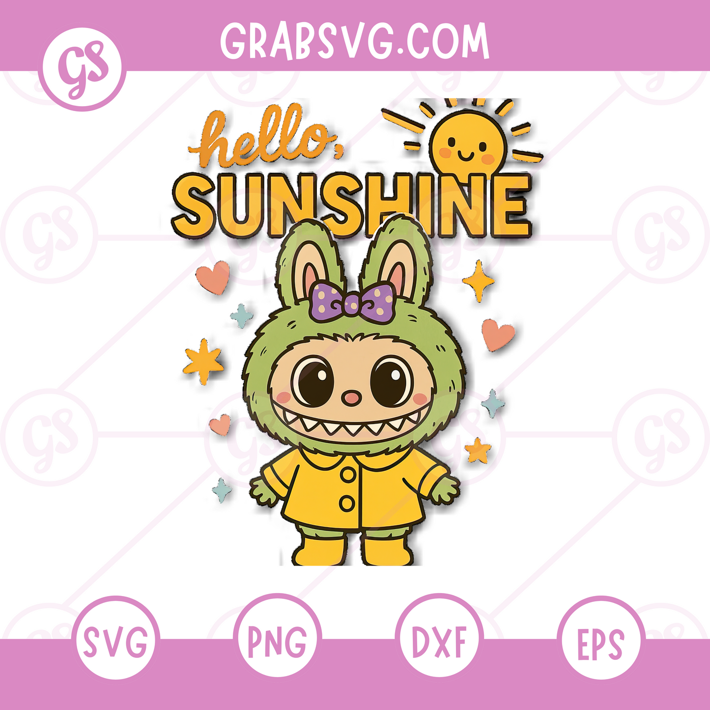 Hello Sunshine SVG Free | Happy Green Bunny in Raincoat Design for Cricut & Silhouette