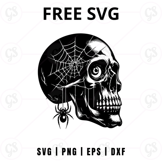 Eerie Skull SVG Free | Side View Skull with Spider Web for Cricut & Silhouette