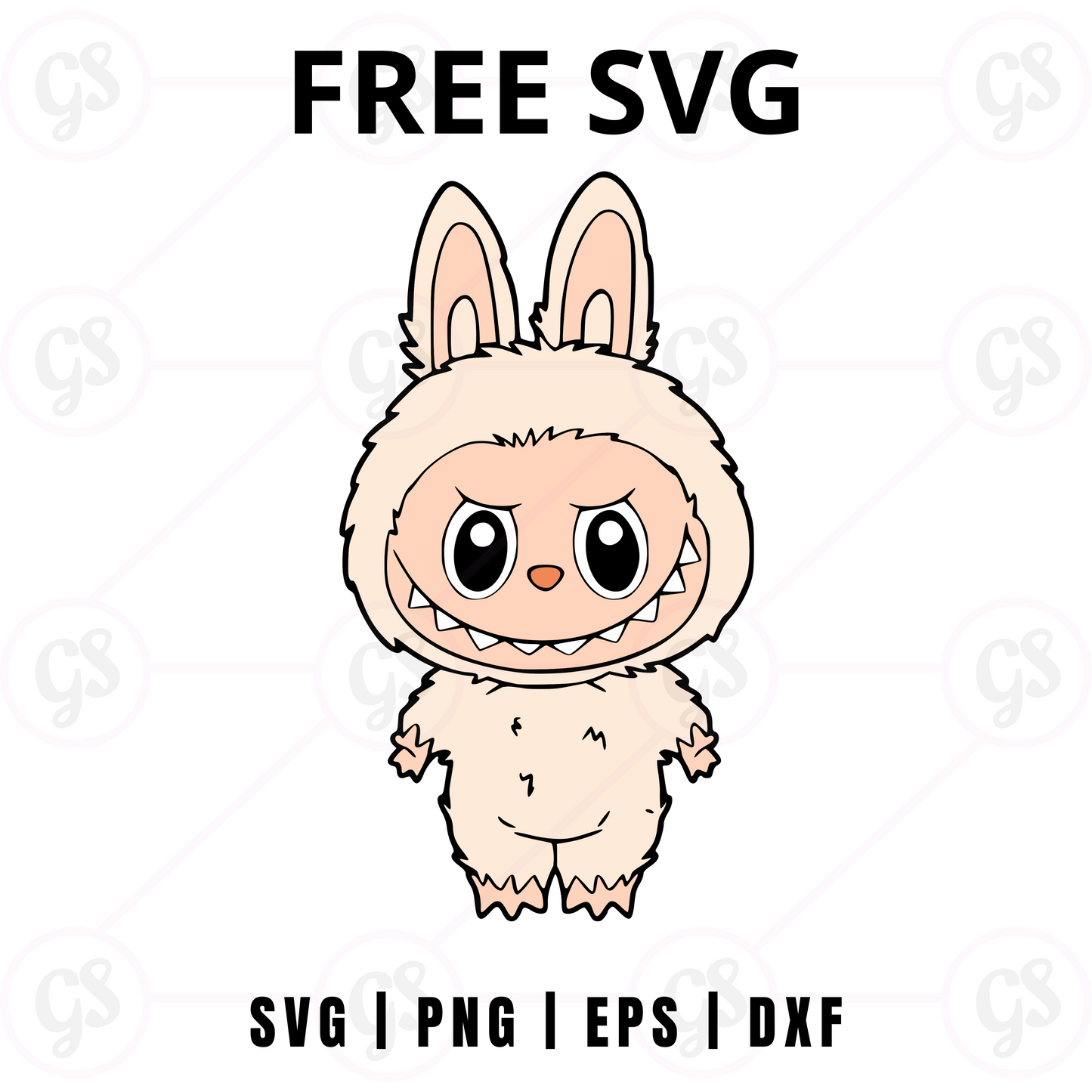 White Bunny Labubu SVG Free | Fluffy Standing Character Cut File for Cricut & Silhouette