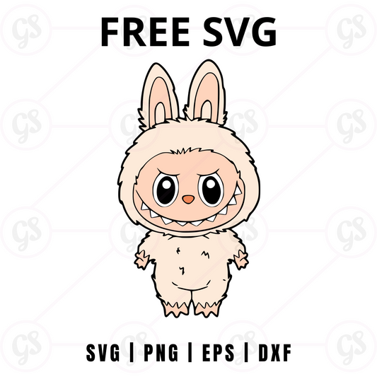 White Bunny Labubu SVG Free | Fluffy Standing Character Cut File for Cricut & Silhouette