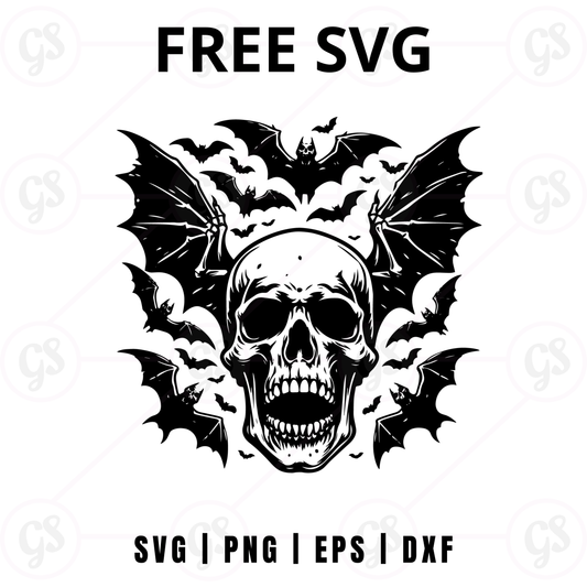 Bat Skull SVG Free | Flying Bats Surround Skull Cut File for Cricut & Silhouette
