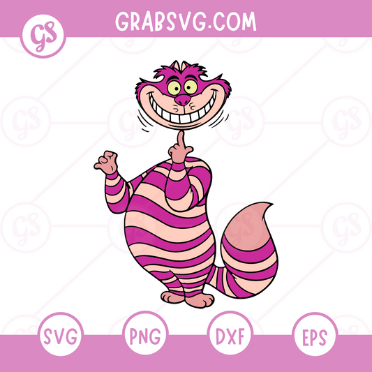 Standing Cheshire Cat SVG Free | Pink Striped Cat Clipart for Cricut & Silhouette