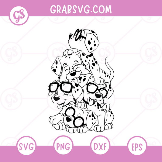 101 Dalmatians SVG Free | Stack of Nerdy Puppies Wearing Glasses for Cricut & Silhouette