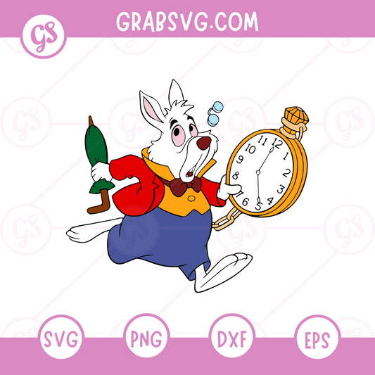 White Rabbit with Bottle SVG Free | Wonderland Time Keeper Clipart for Cricut & Silhouette