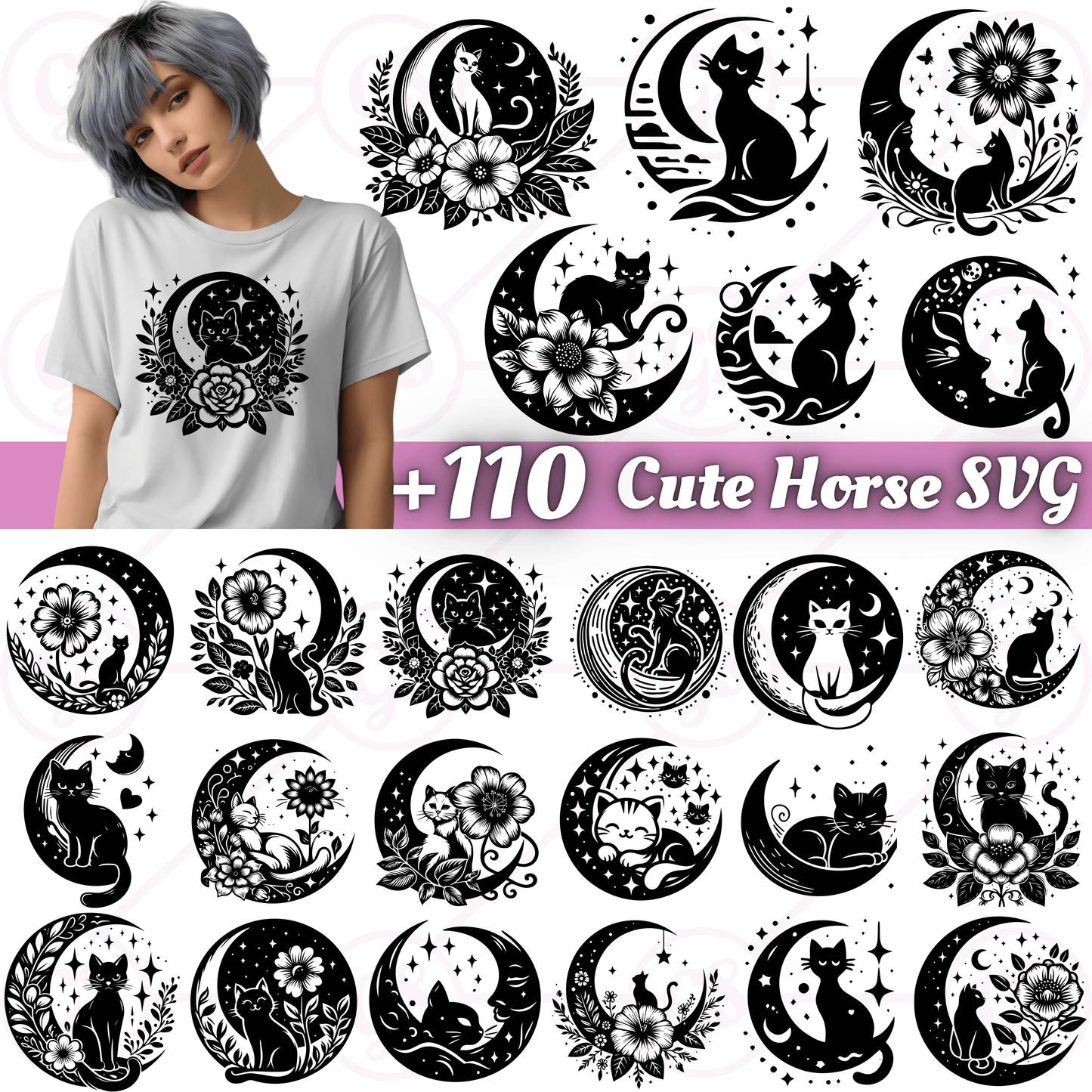 110+ Cat & Moon Phases SVG Bundle – Mystical Black Cat Cut Files
