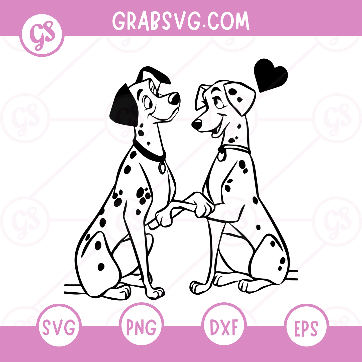 101 Dalmatians SVG Free | Romantic Dalmatian Couple with Heart for Cricut & Silhouette