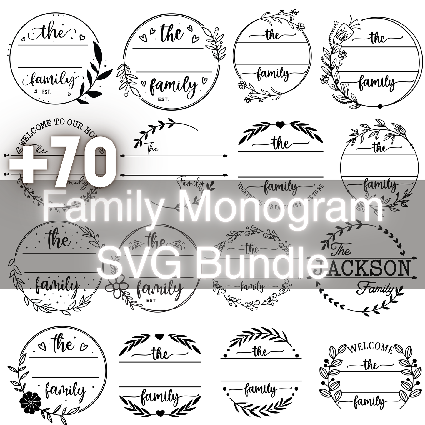 70+ Family Monogram SVG Bundle Monogram Frames for Cricut & Silhouette