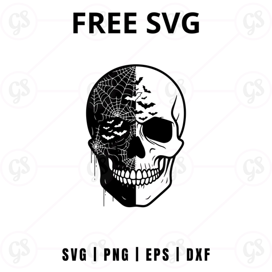 Creepy Skull SVG Free | Half Face Web Skull Cut File for Cricut & Silhouette