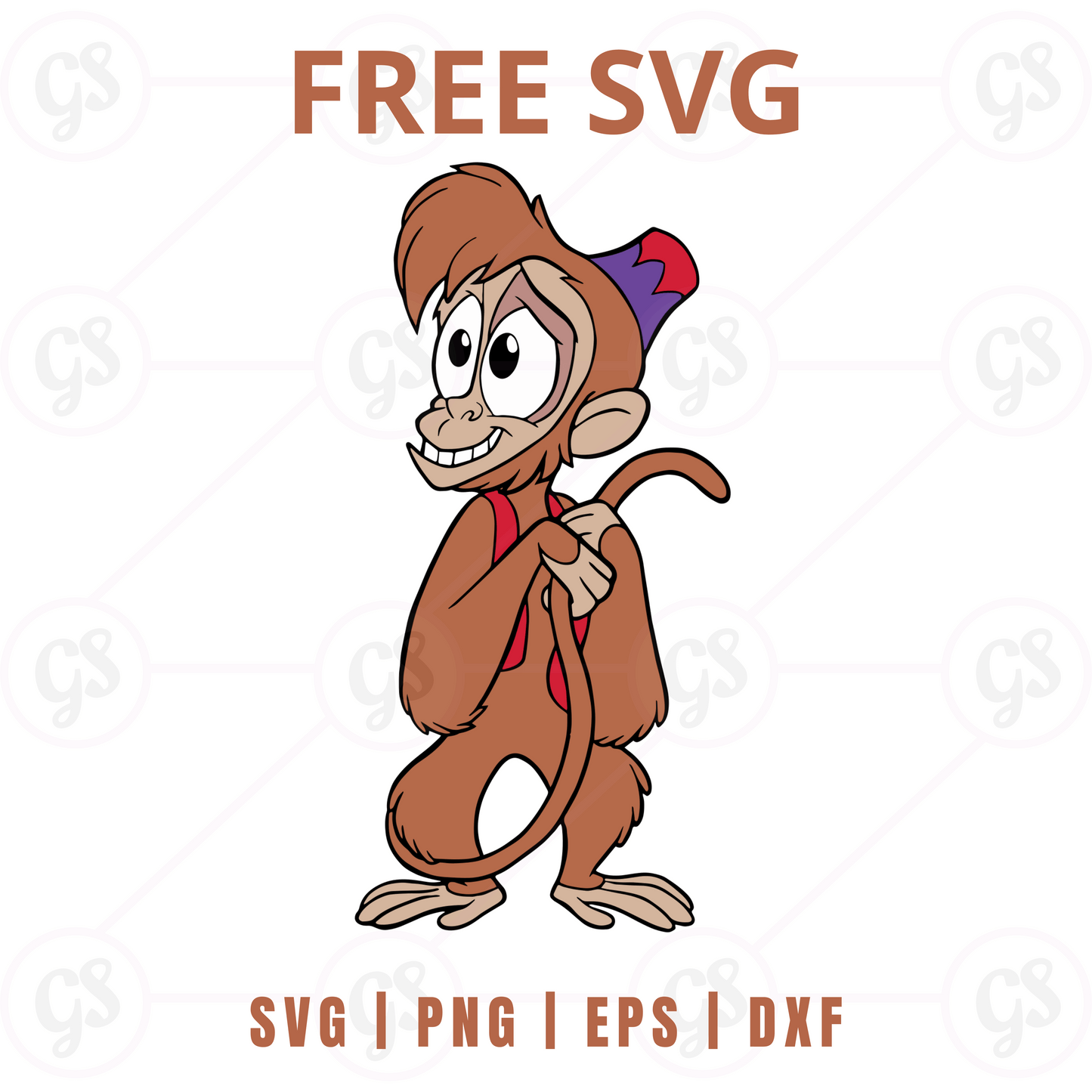 Abu SVG Free | Sweet Monkey Sitting with Shy Pose for Cricut & Silhouette