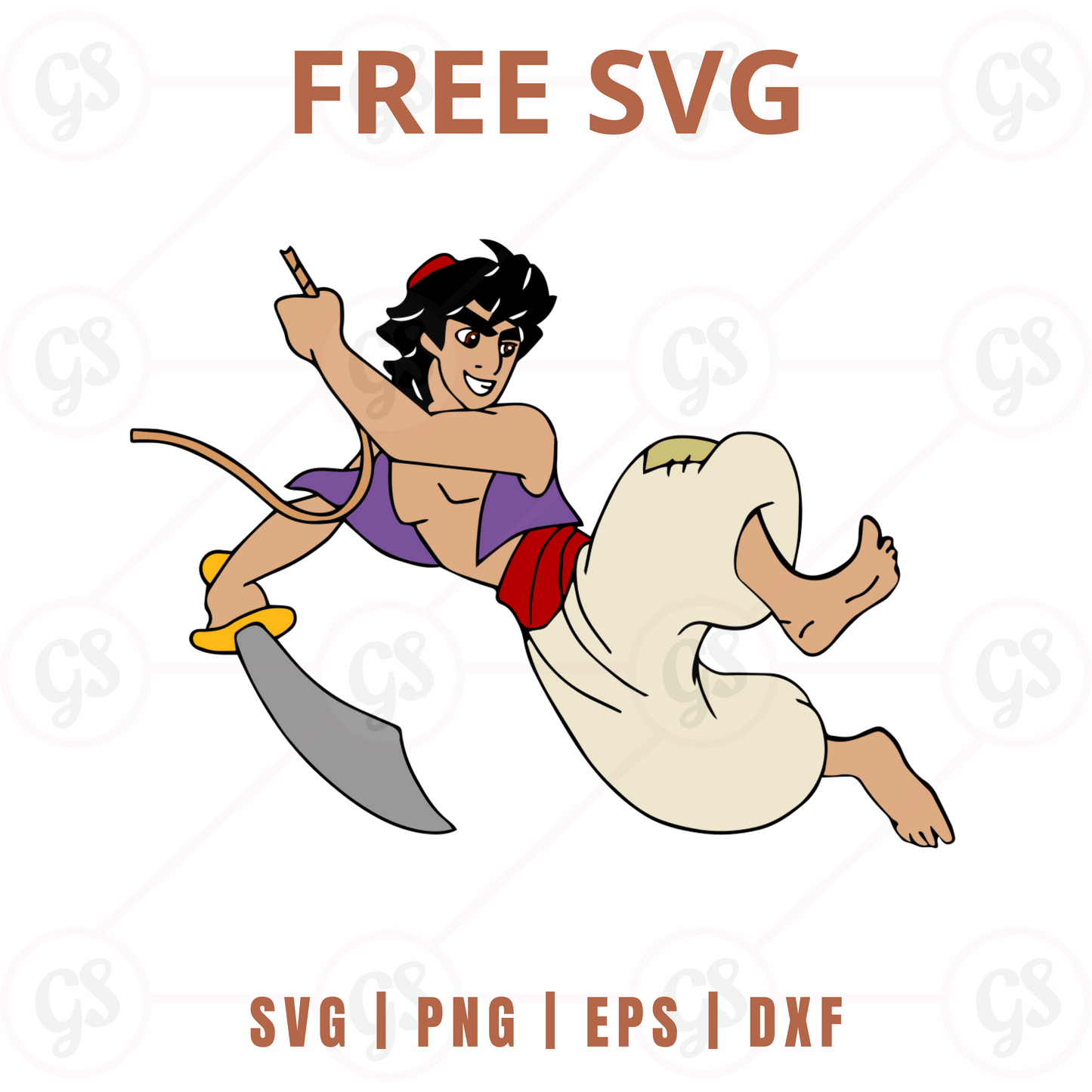 Aladdin SVG Free | Sword-Wielding Adventure Pose for Cricut & Silhouette