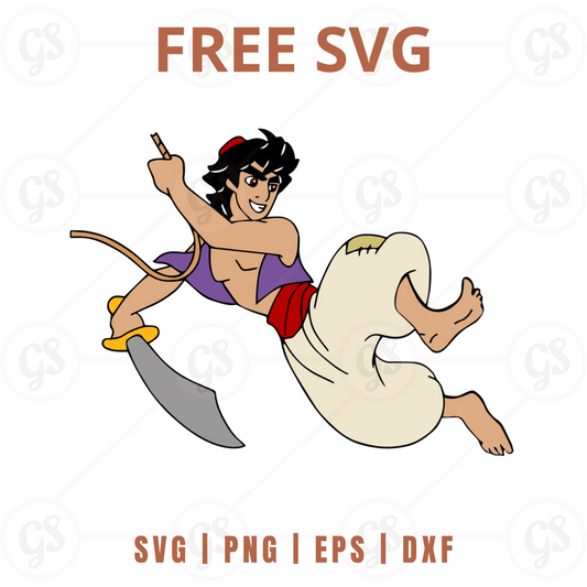 Aladdin SVG Free | Sword-Wielding Adventure Pose for Cricut & Silhouette