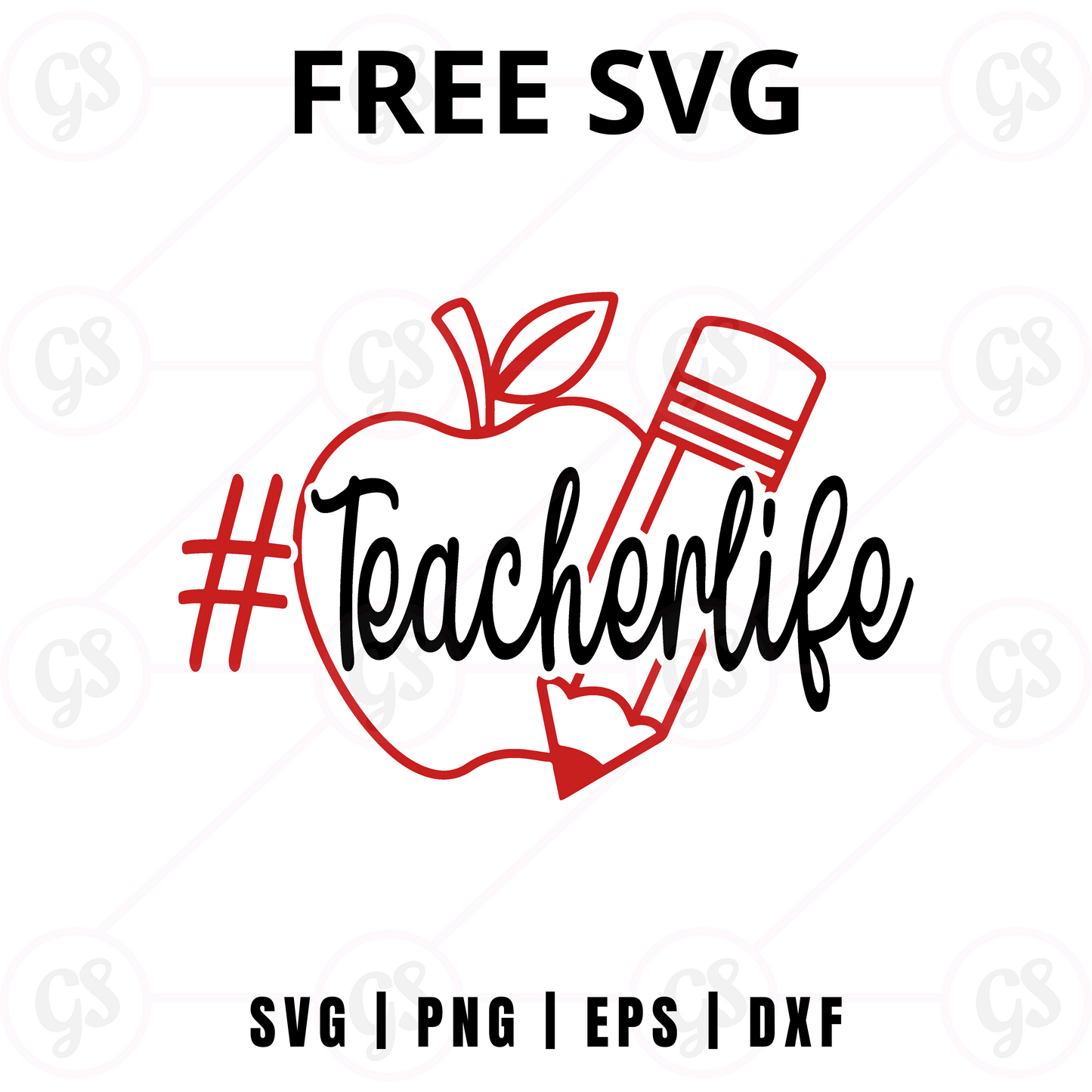Teacher Life SVG Free | Hashtag Apple Teacher Design for Cricut & Silhouette