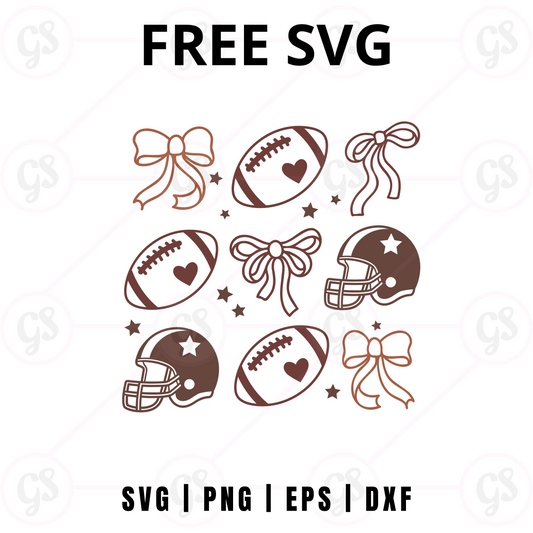 Football Pattern SVG Free | Cute Balls, Helmets & Bows Cut File for Cricut & Silhouette