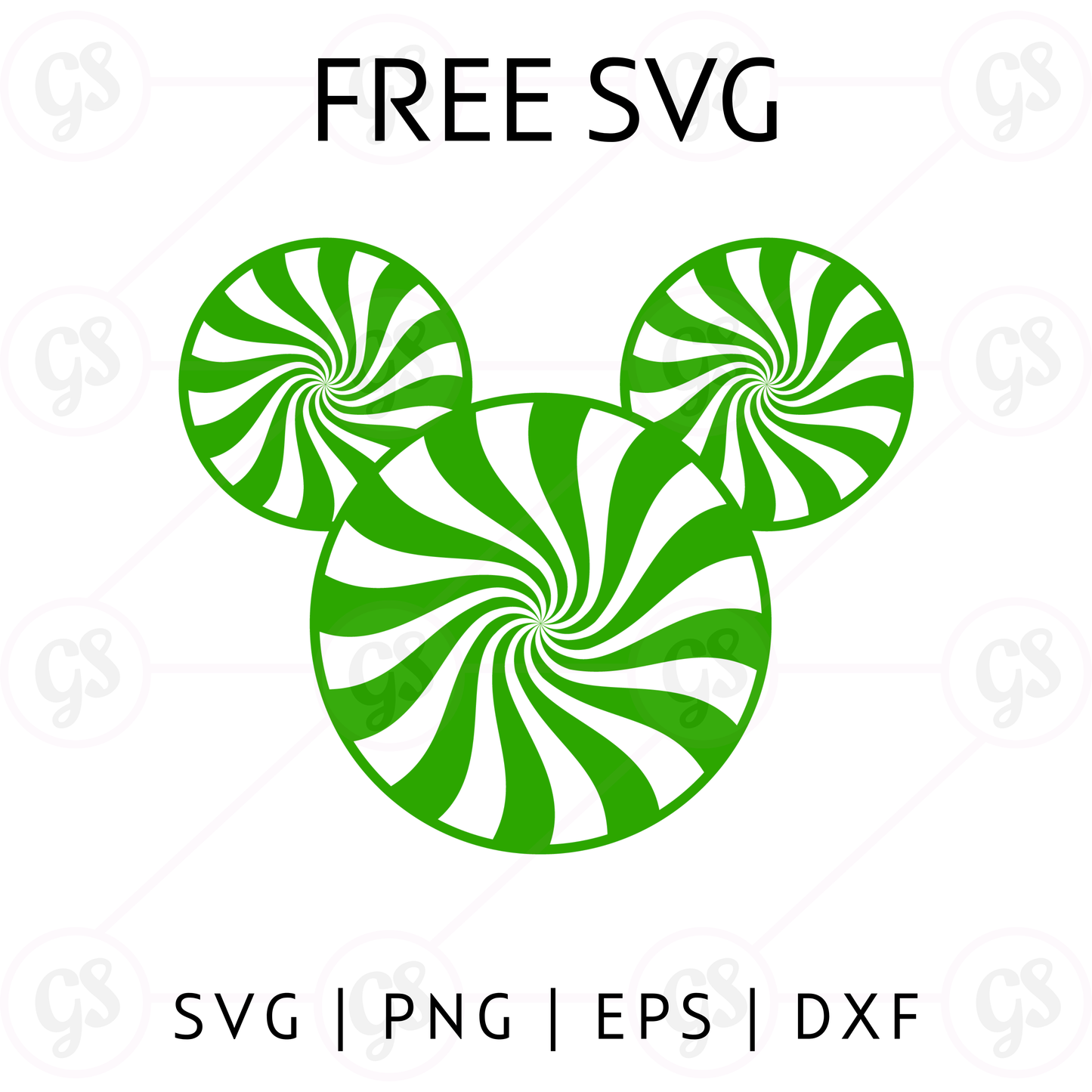 Peppermint Mickey SVG Free | Green Candy Christmas Ears Design