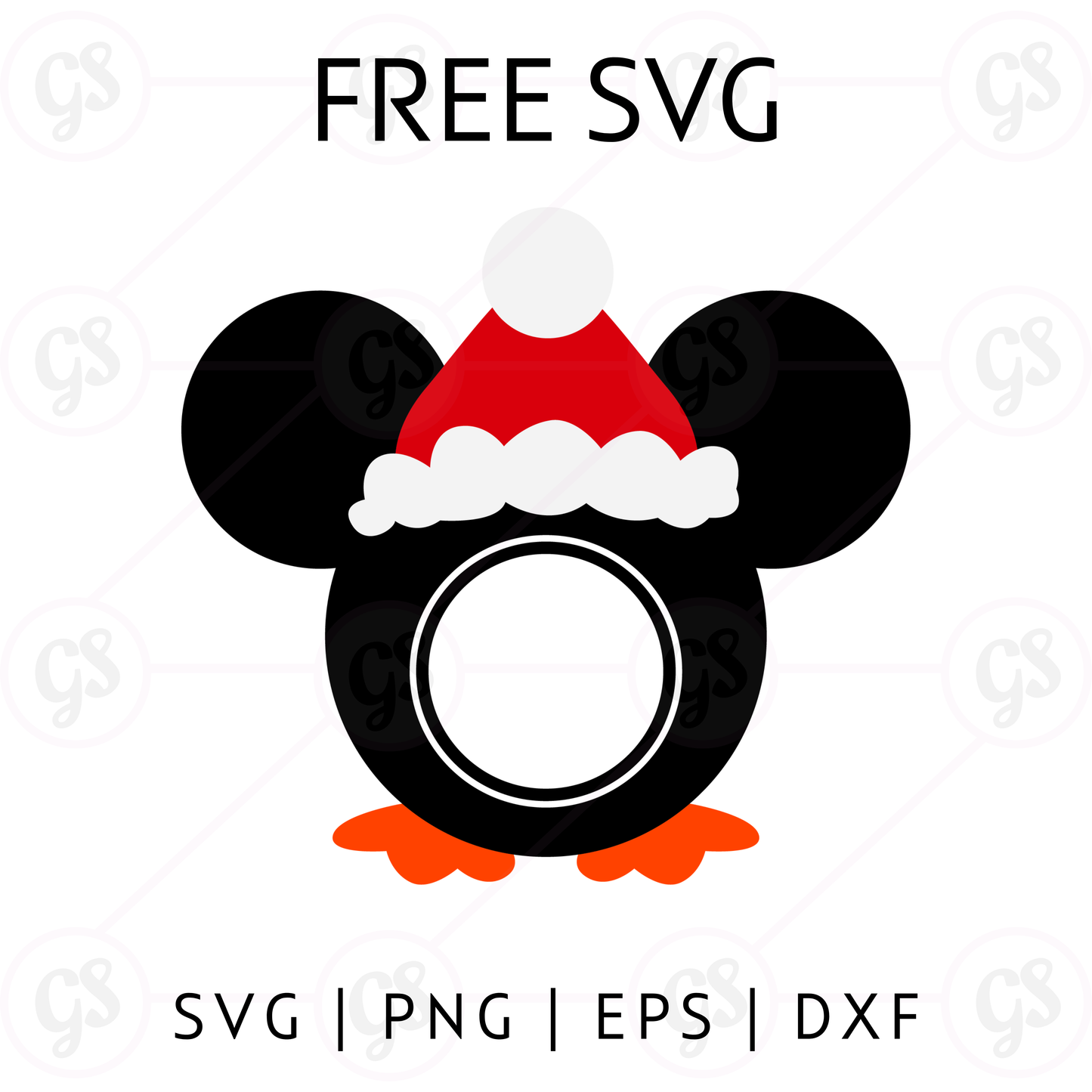 Santa Hat Mickey SVG Free | Simple Disney Christmas Ornament SVG