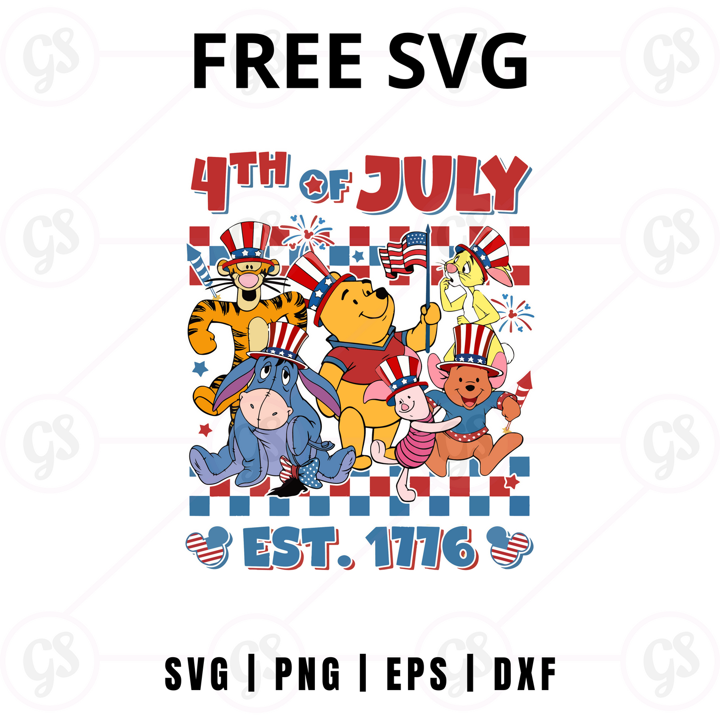 Winnie the Pooh 4th of July SVG Free | Classic Character Patriotic Cut File for Cricut & Silhouette
