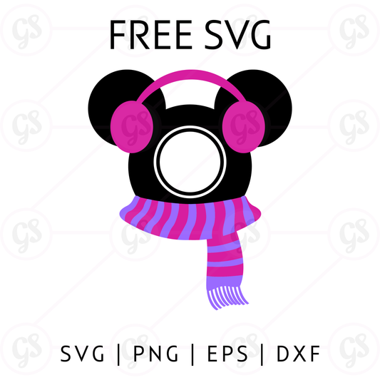 Winter Mickey SVG Free | Cozy Earmuffs and Scarf Disney Design
