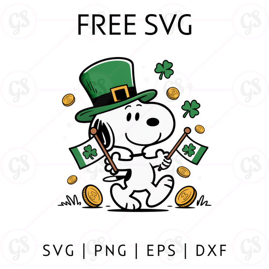 Lucky Snoopy Coins SVG Free | St Patrick’s Day Snoopy with Gold Coins for Cricut & Silhouette