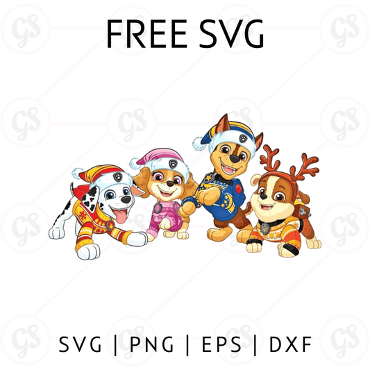 Paw Patrol Christmas SVG Free | Running Holiday Puppies Cut File for Cricut & Silhouette