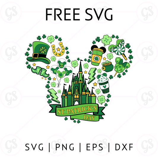 St Patrick’s Day Pattern Mickey SVG Free | Green Shamrock Castle Cut File for Cricut & Silhouette