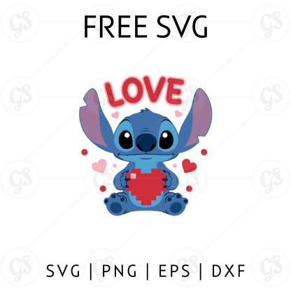 Stitch Love Puzzle SVG Free | Cute Sitting Valentine Design for Cricut & Silhouette