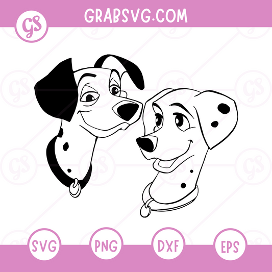 101 Dalmatians SVG Free | Loving Puppy Pair Close-Up Portrait for Cricut & Silhouette