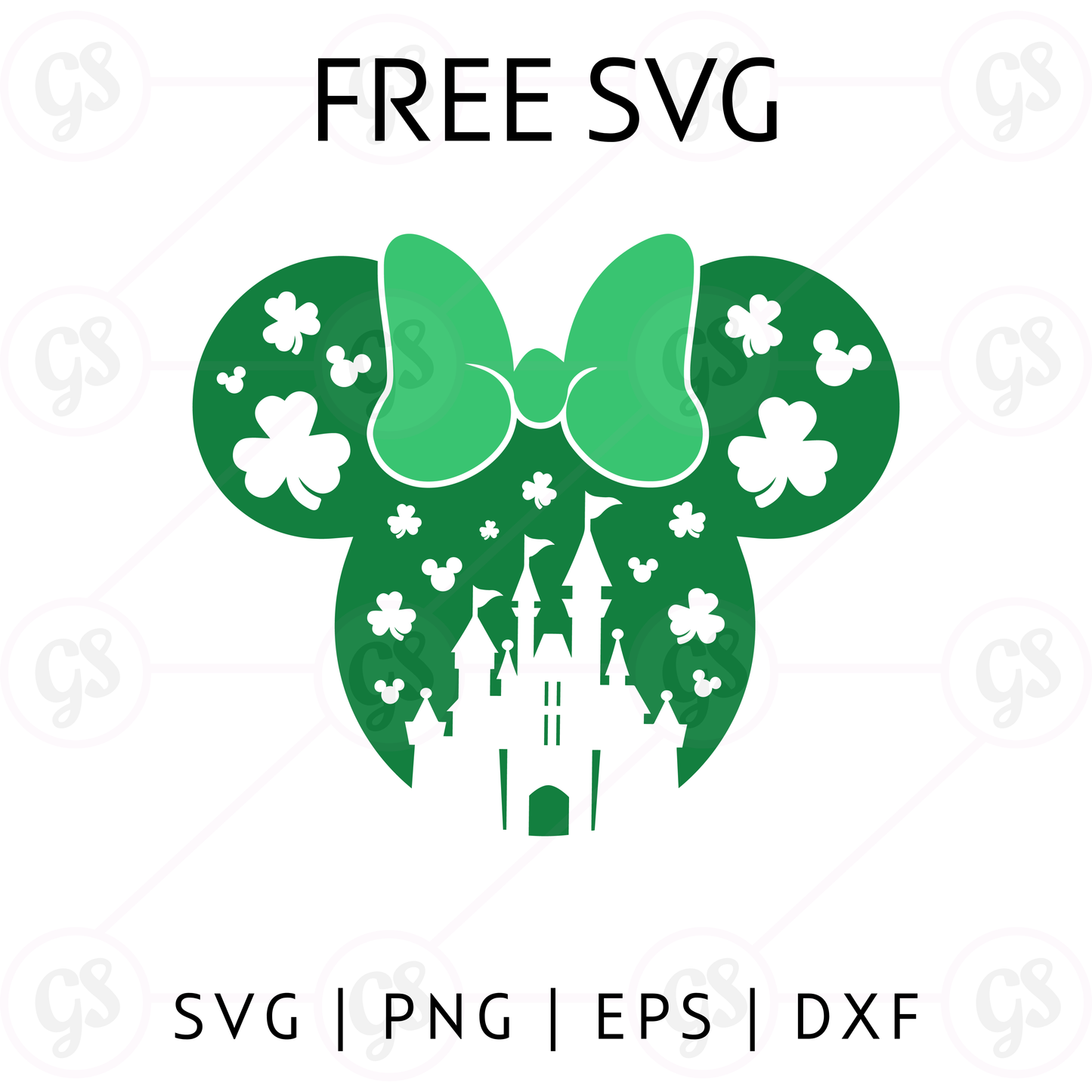 Green Minnie Castle SVG Free | Shamrock Mouse Head Cut File for Cricut & Silhouette