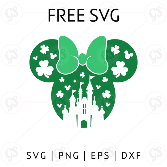 Green Minnie Castle SVG Free | Shamrock Mouse Head Cut File for Cricut & Silhouette