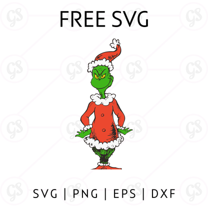 Grinch SVG Free | Girl Grinch With Santa Dress for Cricut & Silhouette