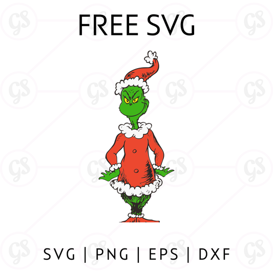 Grinch SVG Free | Girl Grinch With Santa Dress for Cricut & Silhouette