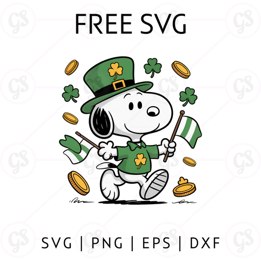 Snoopy Irish Flag SVG Free | Lucky Snoopy with Shamrocks and Coins for Cricut & Silhouette