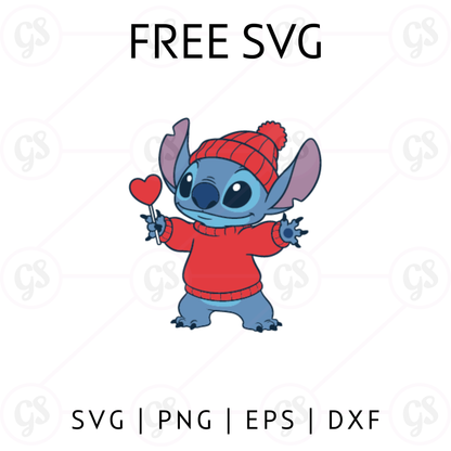 Stitch Valentine Sweater SVG Free | Winter Love Character Cut File for Cricut & Silhouette