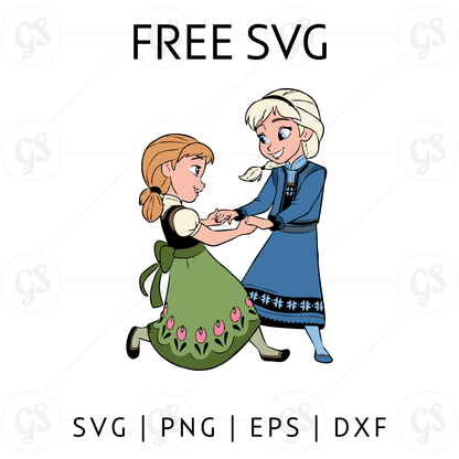 Anna and Elsa SVG Free | Sisters Hugging Character SVG for Cricut & Silhouette
