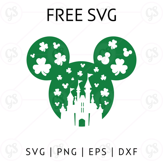 Green Mickey Castle SVG Free | Lucky Clover Mouse Head Cut File for Cricut & Silhouette