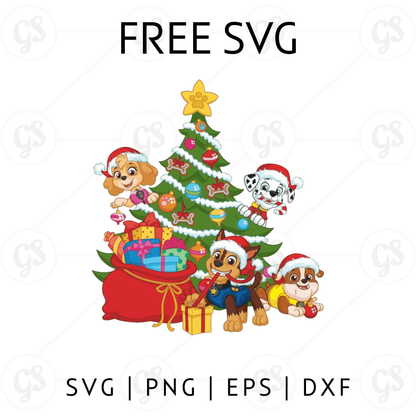 Paw Patrol Christmas SVG Free | Holiday Tree and Puppy Gifts for Cricut & Silhouette