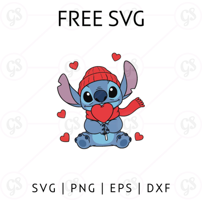 Stitch Valentine Holding Heart SVG Free | Cute Love Design for Cricut & Silhouette