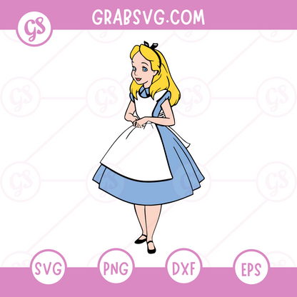 Alice Holding Skirt SVG Free | Classic Wonderland Pose Design for Cricut & Silhouette