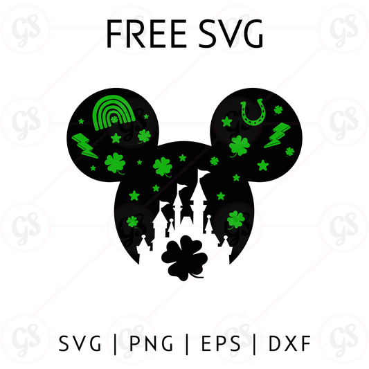 Black St Patrick’s Day Mickey SVG Free | Neon Shamrock Castle Cut File for Cricut & Silhouette