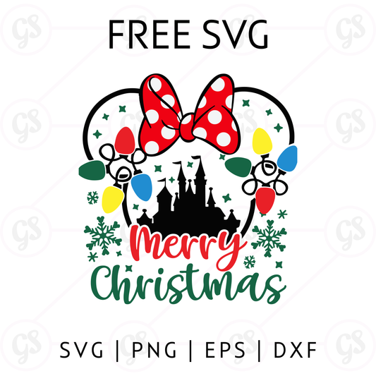 Merry Christmas Minnie SVG Free | Bow Lights Castle Holiday Design for Cricut & Silhouette