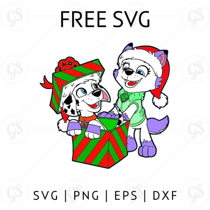 Paw Patrol Christmas SVG Free | Gift Box Puppy Friends Cut File for Cricut & Silhouette