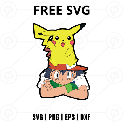 Pikachu and Ash SVG Free | Pokemon Character Cut File for Cricut & Silhouette