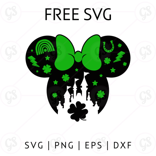 Black Minnie St Patrick’s Day SVG Free | Green Bow Shamrock Cut File for Cricut & Silhouette